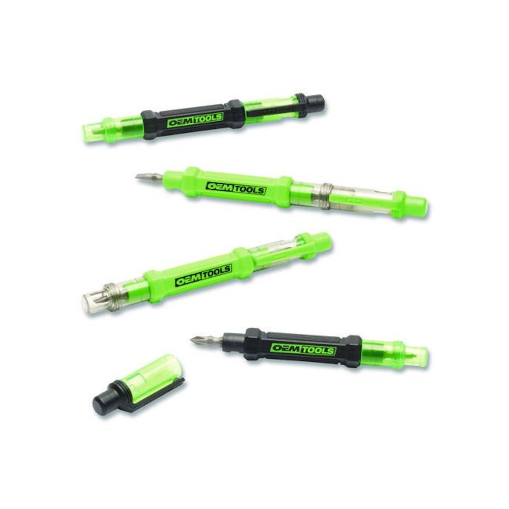 6-Way Pen-Style Screw/Nut Driver, Phillips/Slotted Bits, Metric Sockets, 5.38" Long, Black/Green, Green/Clear, 4/Pack. Picture 1