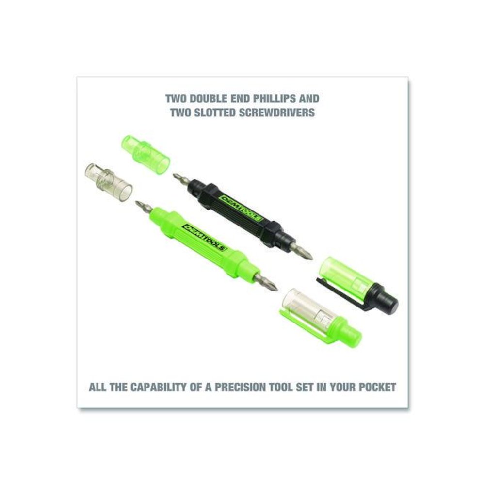 6-Way Pen-Style Screw/Nut Driver, Phillips/Slotted Bits, Metric Sockets, 5.38" Long, Black/Green, Green/Clear, 4/Pack. Picture 5