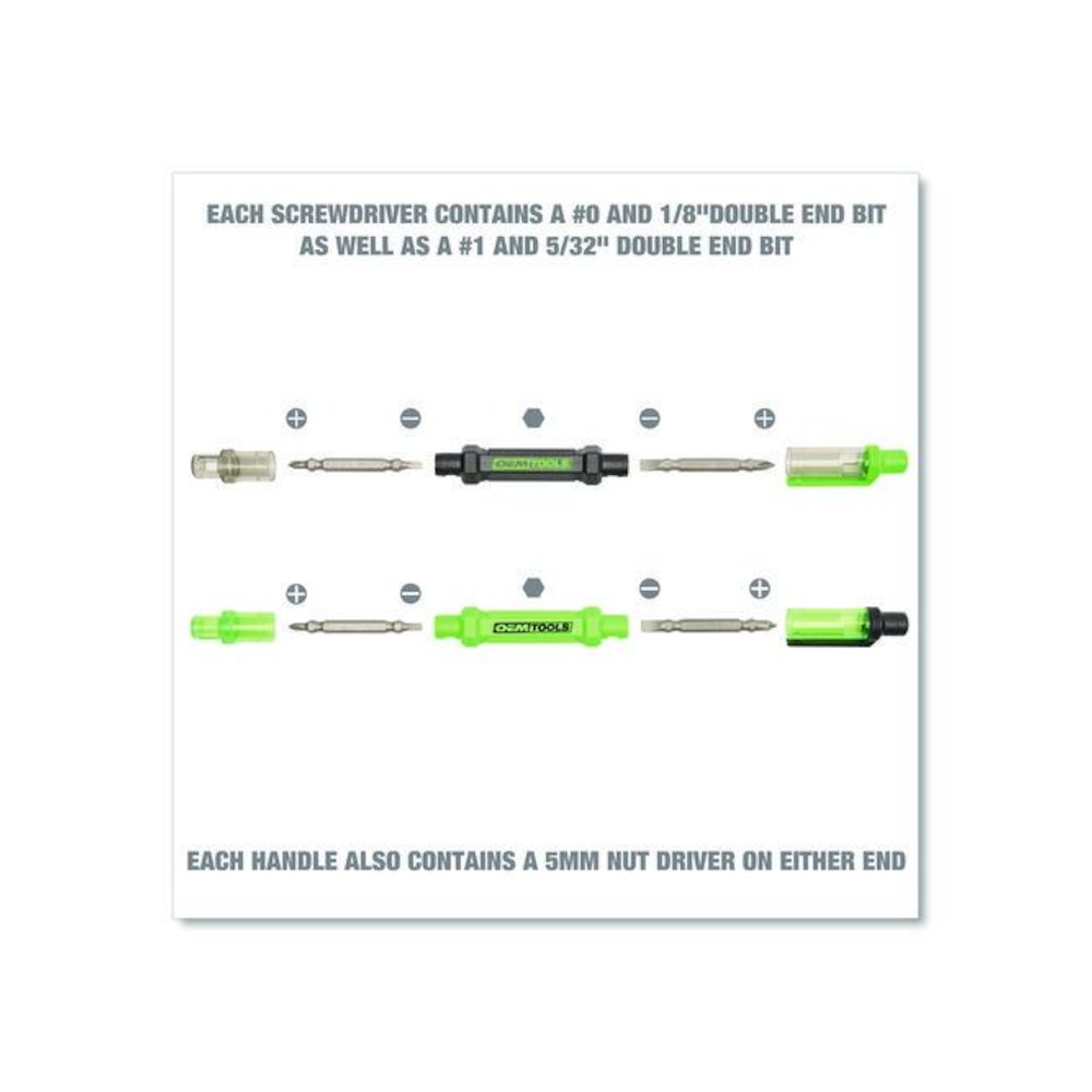 6-Way Pen-Style Screw/Nut Driver, Phillips/Slotted Bits, Metric Sockets, 5.38" Long, Black/Green, Green/Clear, 4/Pack. Picture 6