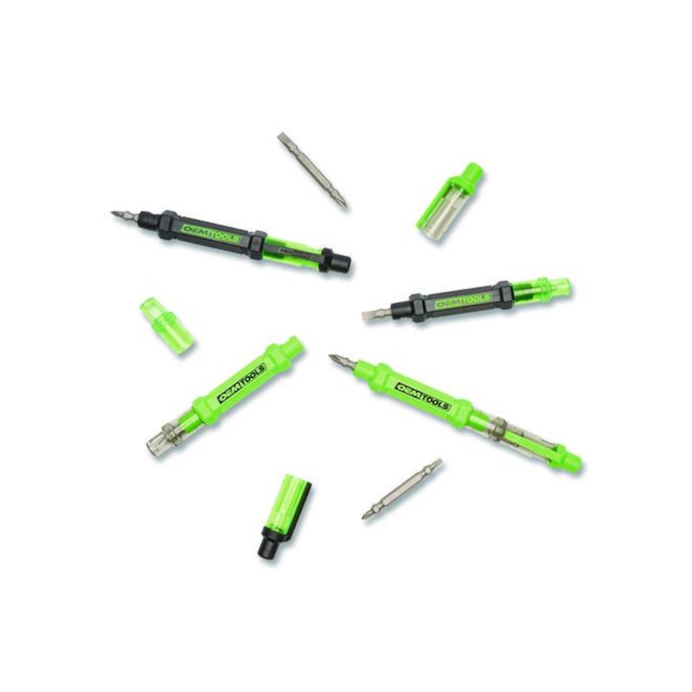 6-Way Pen-Style Screw/Nut Driver, Phillips/Slotted Bits, Metric Sockets, 5.38" Long, Black/Green, Green/Clear, 4/Pack. Picture 9