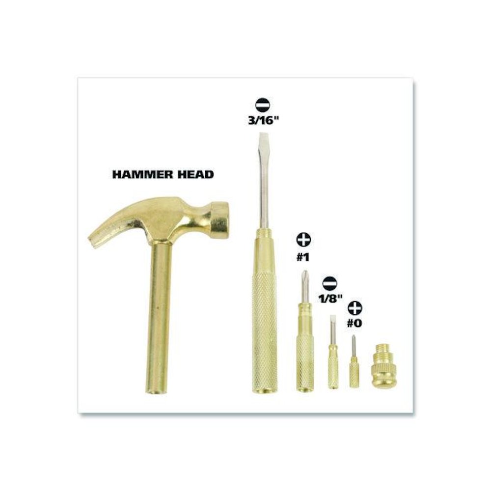 5-in-1 Carpenter's Hammer with Nesting Handle Containing Four Screwdrivers, 6.5" Long Gold Handle. Picture 4