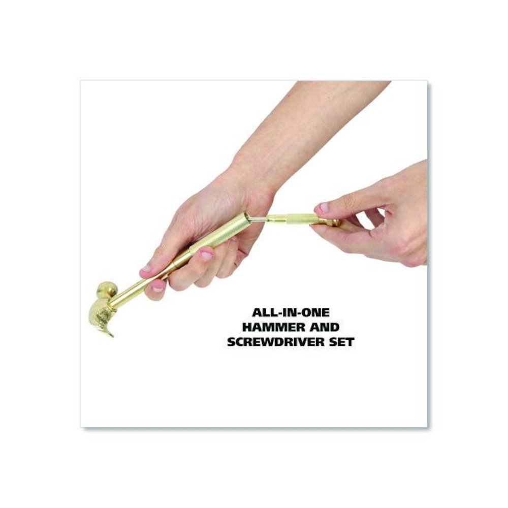 5-in-1 Carpenter's Hammer with Nesting Handle Containing Four Screwdrivers, 6.5" Long Gold Handle. Picture 7
