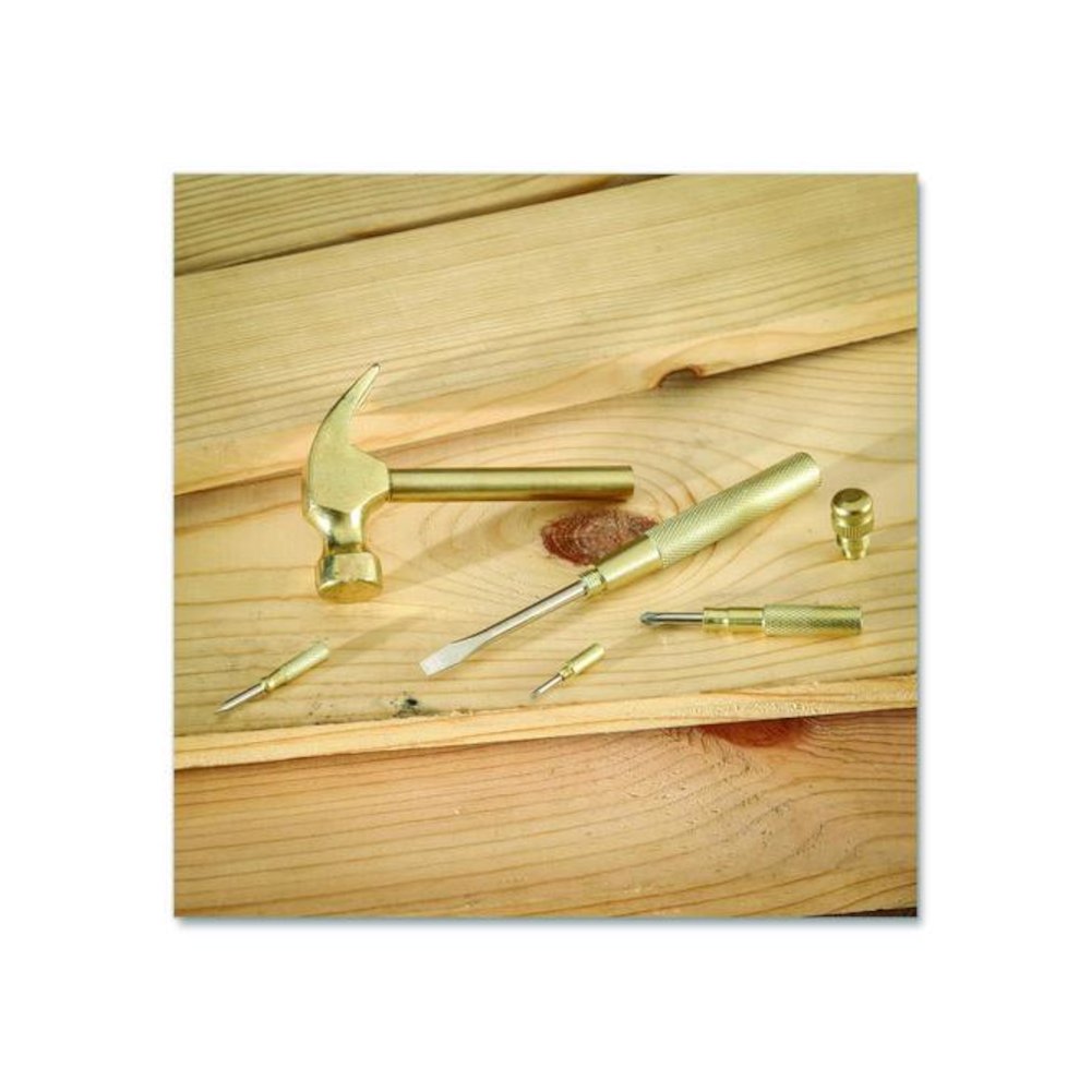 5-in-1 Carpenter's Hammer with Nesting Handle Containing Four Screwdrivers, 6.5" Long Gold Handle. Picture 9