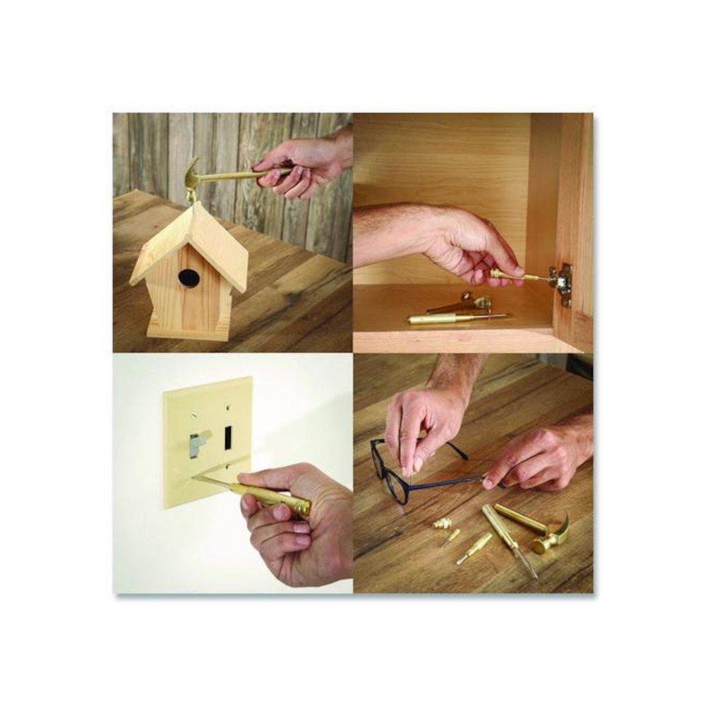 5-in-1 Carpenter's Hammer with Nesting Handle Containing Four Screwdrivers, 6.5" Long Gold Handle. Picture 11