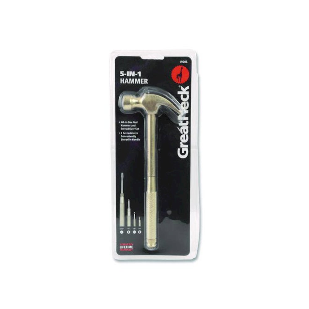 5-in-1 Carpenter's Hammer with Nesting Handle Containing Four Screwdrivers, 6.5" Long Gold Handle. Picture 3