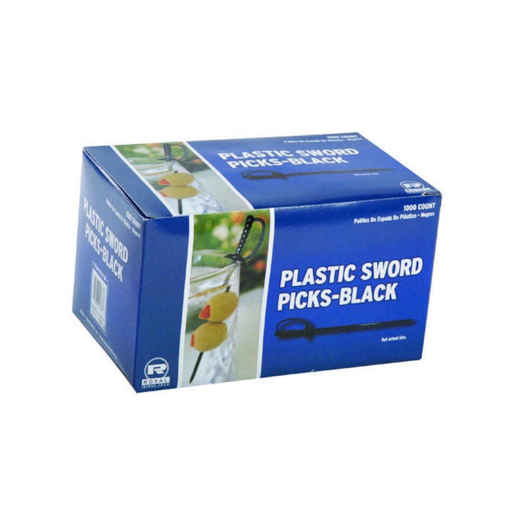 Sword Picks, Plastic, 6", Black, 1,000/Box, 10 Boxes/Carton. Picture 3