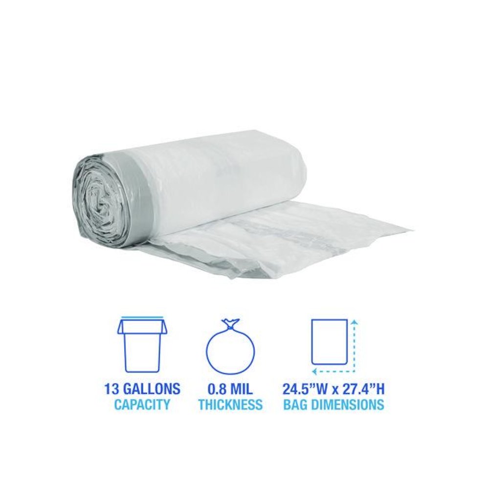 Drawstring Kitchen Bags/Liners, Drawstring, 13 gal, 24" x 28", White, 50 Bags/Roll, 2 Rolls/Carton. Picture 2