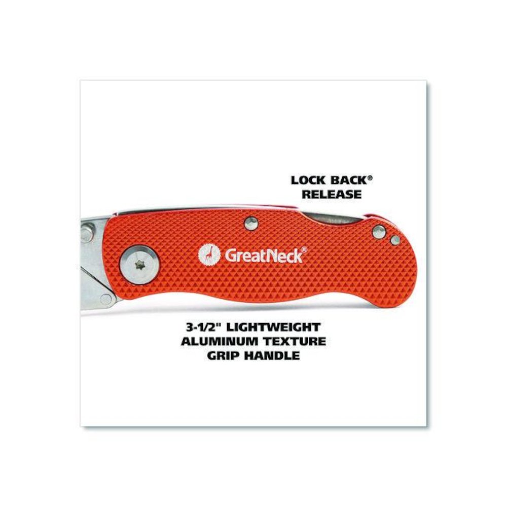 Quick Change Lock Back Utility Knife, 3.5" Aluminum Handle, Orange. Picture 5