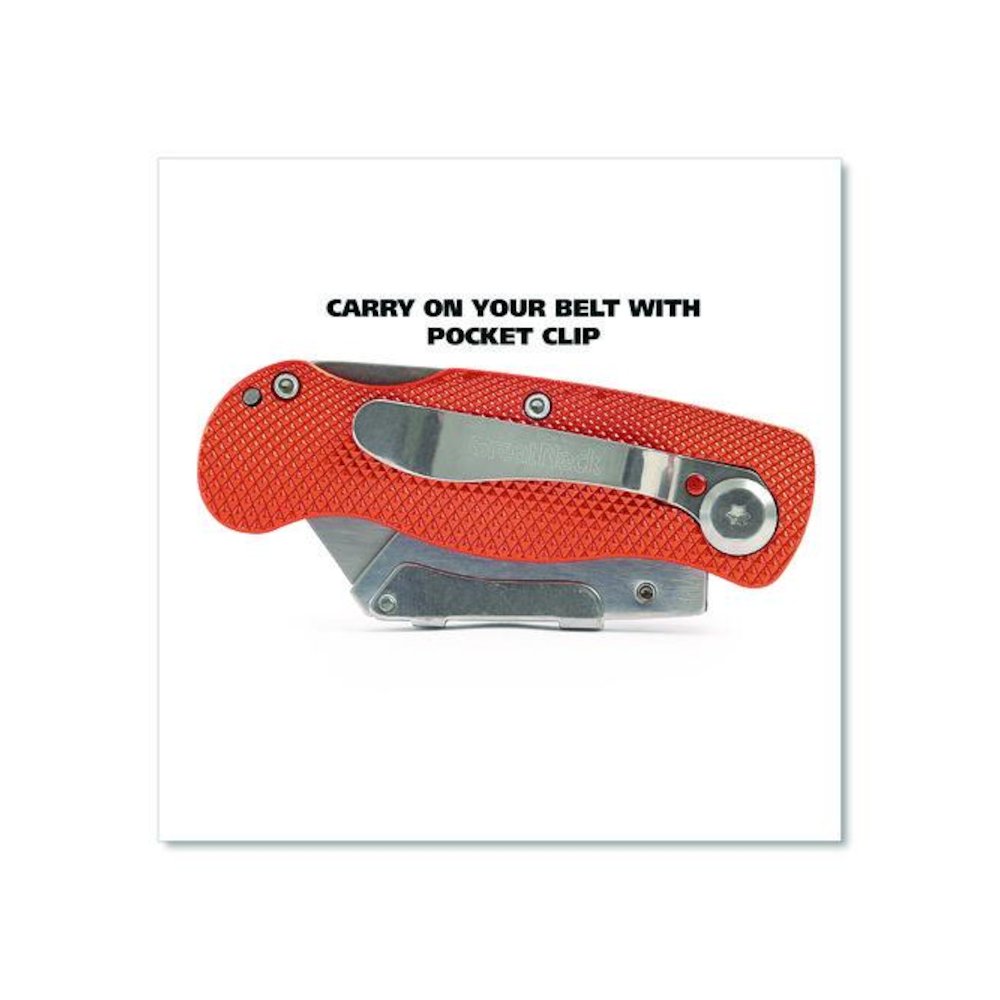 Quick Change Lock Back Utility Knife, 3.5" Aluminum Handle, Orange. Picture 6
