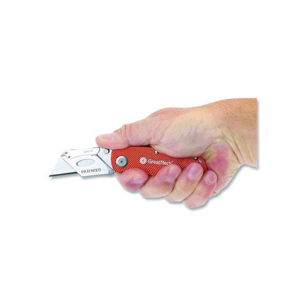 Quick Change Lock Back Utility Knife, 3.5" Aluminum Handle, Orange. Picture 7