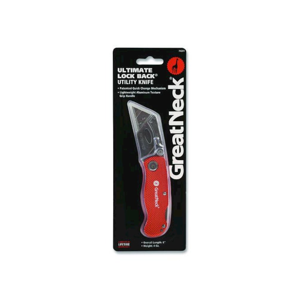 Quick Change Lock Back Utility Knife, 3.5" Aluminum Handle, Orange. Picture 3