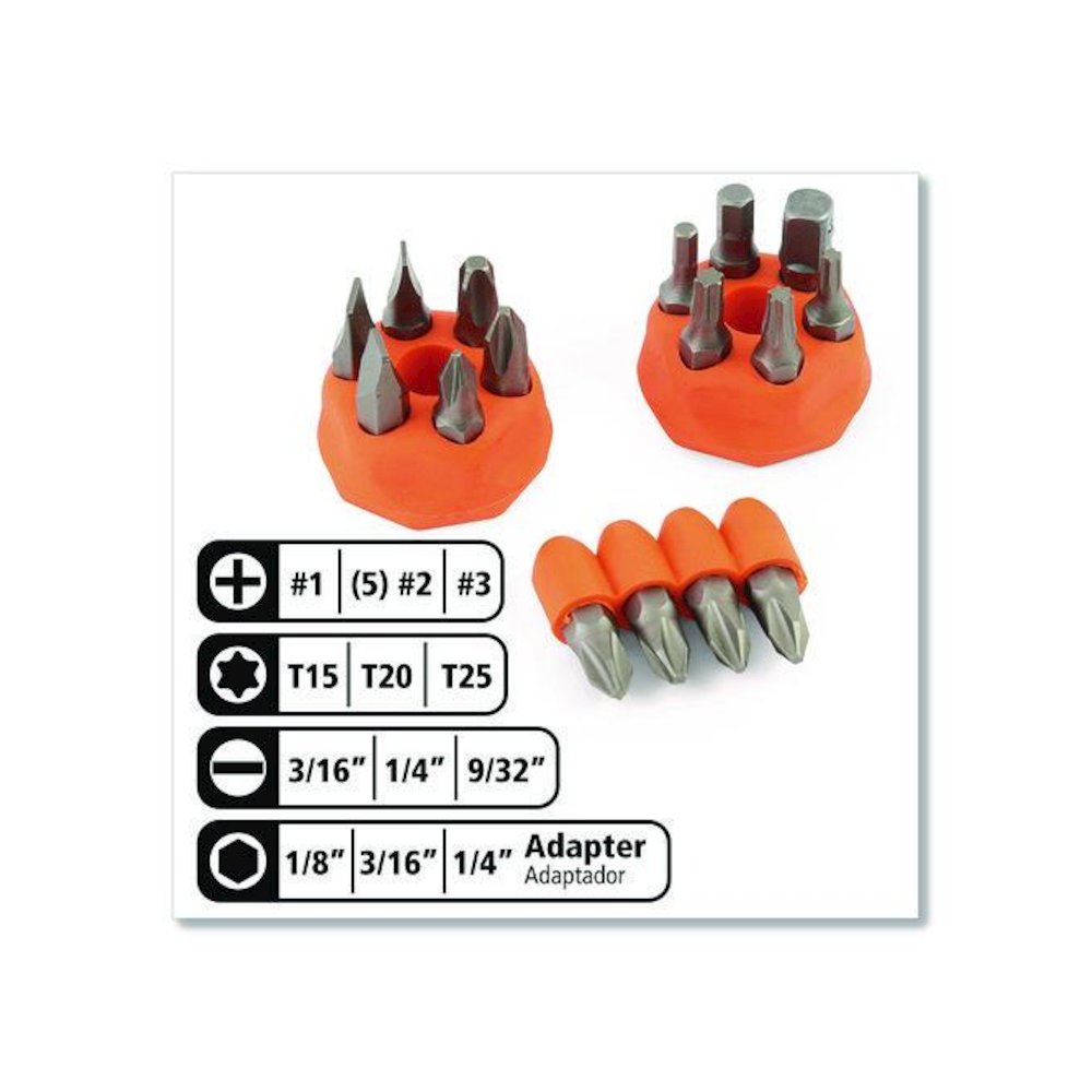 Ratcheting Screw/Nut Driver Set, 34-Piece, Hex/Phillips/Slotted/Star Bits, Metric/SAE Sockets, 8" Long, Yellow/Black Handle. Picture 4