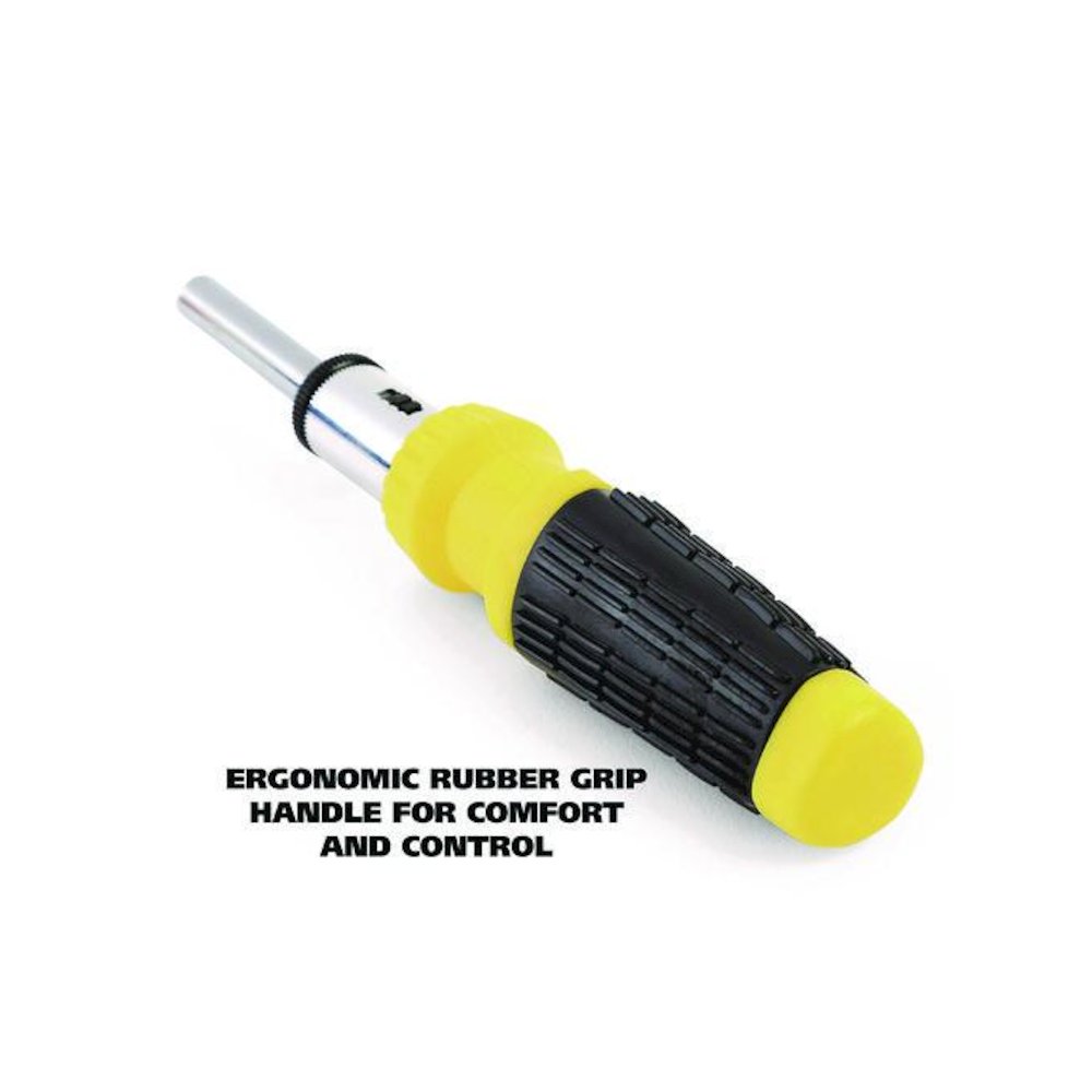 Ratcheting Screw/Nut Driver Set, 34-Piece, Hex/Phillips/Slotted/Star Bits, Metric/SAE Sockets, 8" Long, Yellow/Black Handle. Picture 7