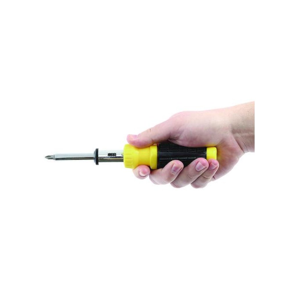 Ratcheting Screw/Nut Driver Set, 34-Piece, Hex/Phillips/Slotted/Star Bits, Metric/SAE Sockets, 8" Long, Yellow/Black Handle. Picture 10