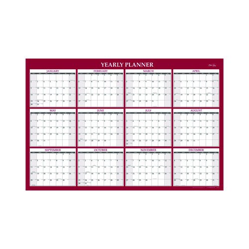 Classic Red Laminated Erasable Wall Calendar, 48 x 32, White/Red/Gray Sheets, 12-Month (Jan to Dec): 2025. Picture 1