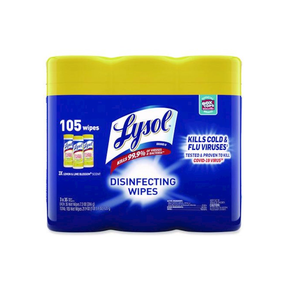 Disinfecting Wipes, 1-Ply, 7 x 7.25, Lemon and Lime Blossom, White, 35 Wipes/Canister, 3 Canisters/Pack, 4 Packs/Carton. Picture 1