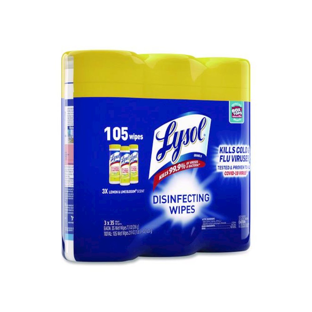 Disinfecting Wipes, 1-Ply, 7 x 7.25, Lemon and Lime Blossom, White, 35 Wipes/Canister, 3 Canisters/Pack, 4 Packs/Carton. Picture 2