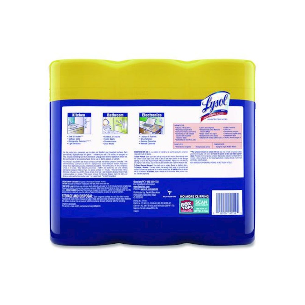 Disinfecting Wipes, 1-Ply, 7 x 7.25, Lemon and Lime Blossom, White, 35 Wipes/Canister, 3 Canisters/Pack, 4 Packs/Carton. Picture 5