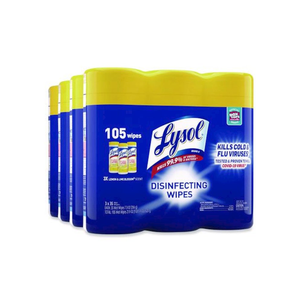 Disinfecting Wipes, 1-Ply, 7 x 7.25, Lemon and Lime Blossom, White, 35 Wipes/Canister, 3 Canisters/Pack, 4 Packs/Carton. Picture 3