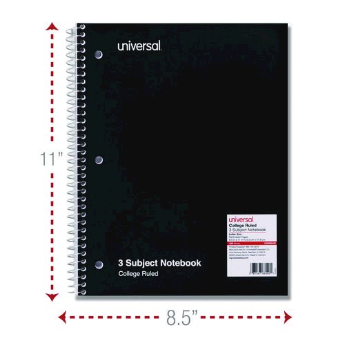 Wirebound Notebook, 3-Subject, Medium/College Rule, Black Cover, (120) 11 x 8.5 Sheets. Picture 2