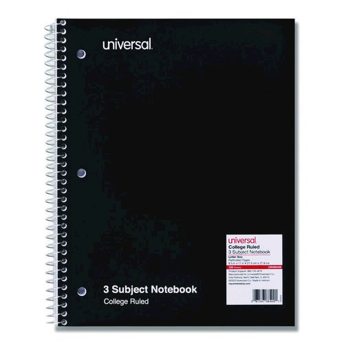 Wirebound Notebook, 3-Subject, Medium/College Rule, Black Cover, (120) 11 x 8.5 Sheets. Picture 1