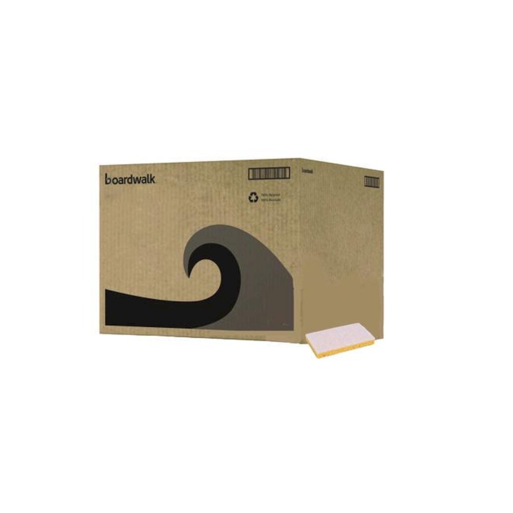 Light-Duty Scrubbing Sponge, Individually Wrapped, 3.6 x 6.1, 0.7" Thick, Yellow/White, 20/Carton. Picture 1