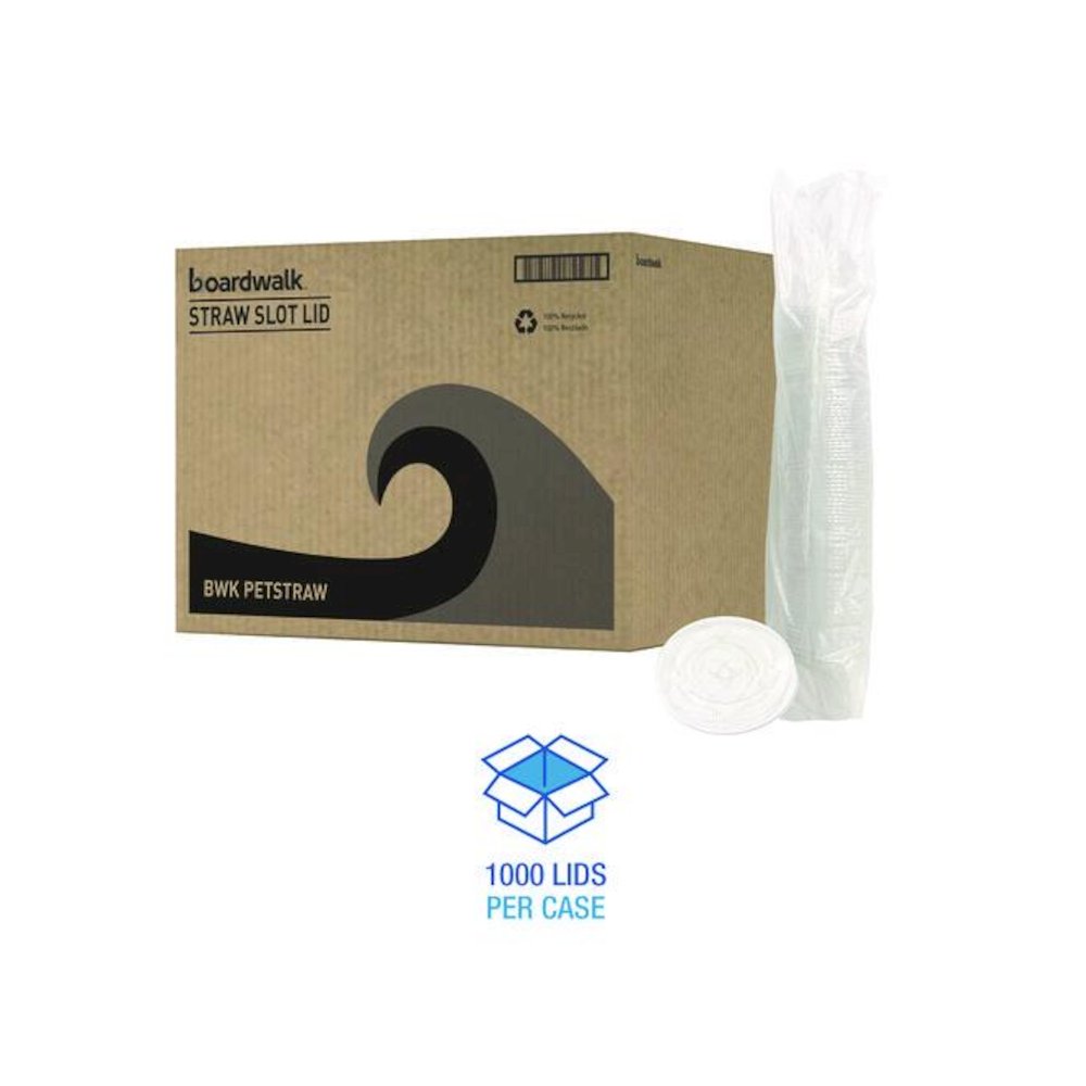 PET Cold Cup Straw-Slot Lids, Fits 9 oz Squat/12 oz Cold Cups, Plastic, Clear, 1,000/Carton. Picture 3
