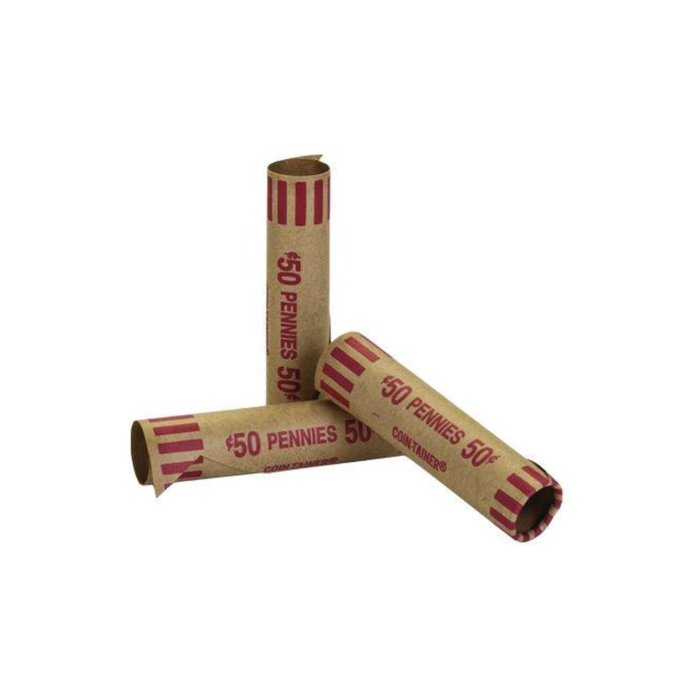 Crimped End Coin Wrappers, Pennies, Red, 1,000/Pack. Picture 1