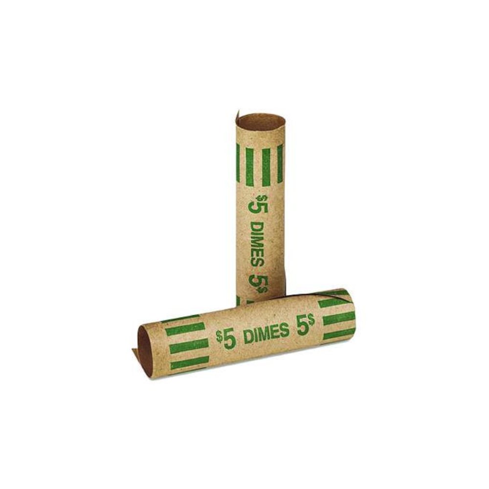 Gunshell Crimped-End Coin Wrapper, Dimes, Green/Kraft, 1,000/Carton. Picture 1