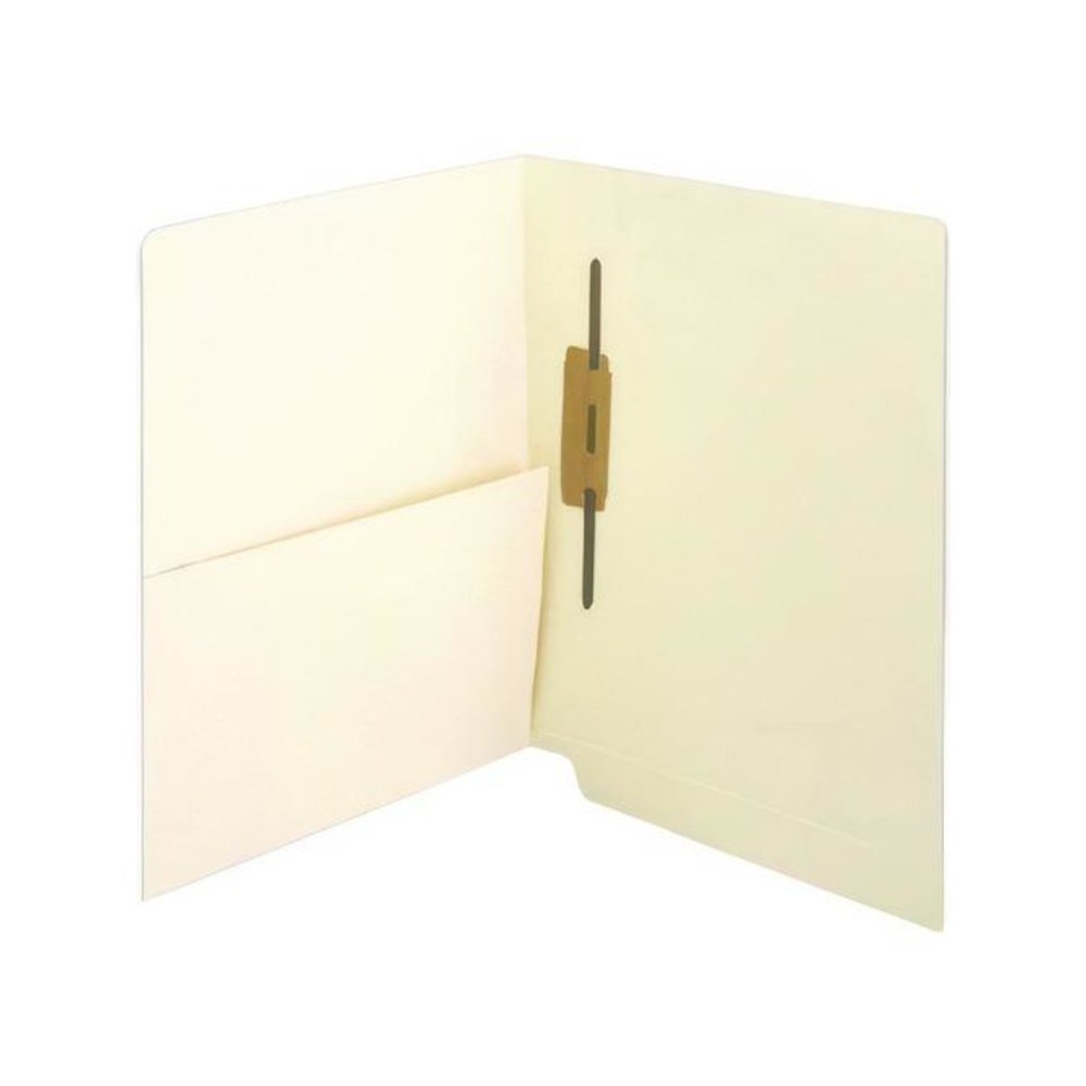 Slash Pocket End Tab Fastener Folders, Straight Tab, 1 Spine-Oriented Fastener, Letter Size, Manila, 50/Box. Picture 2