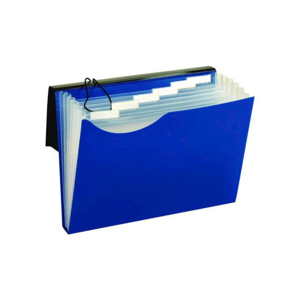 Seven-Pocket Poly Expanding File, 1" Expansion, 7 Sections, Elastic Cord Closure, 1/6-Cut Tabs, Letter Size, Blue. Picture 3
