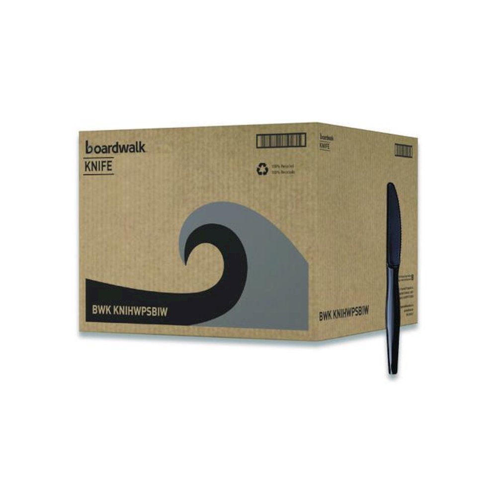 Heavyweight Wrapped Polystyrene Cutlery, Knife, Plastic, Black, 1,000/Carton. Picture 1