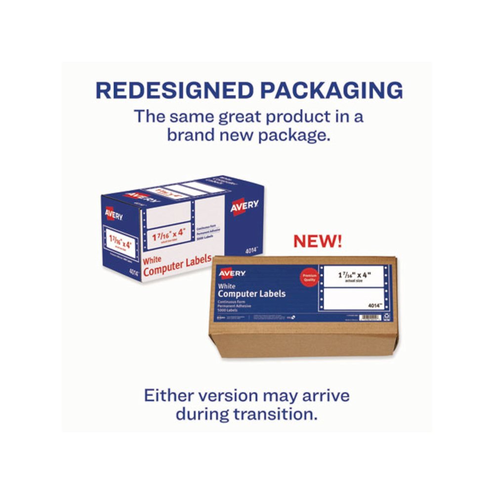 Dot Matrix Printer Mailing Labels, Pin-Fed Printers, 1.44 x 4, White, 5,000/Box. Picture 2