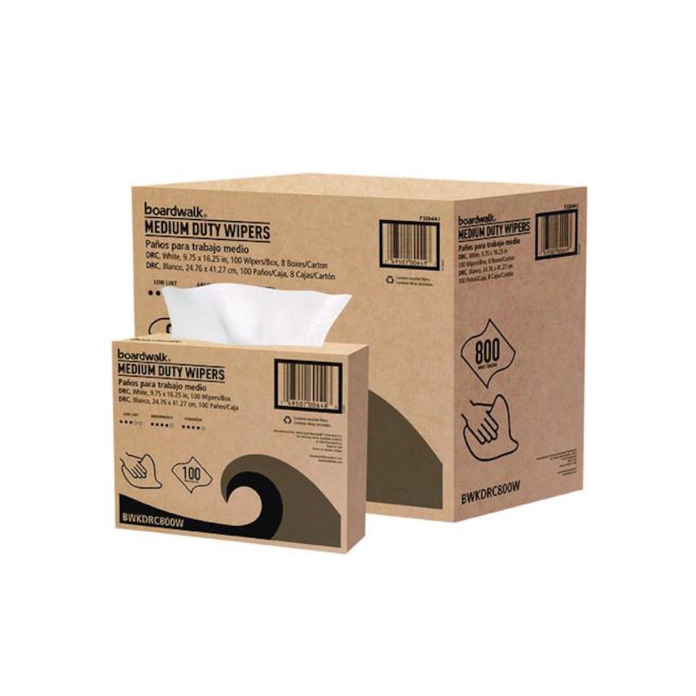DRC Wipers, 1-Ply, 9.75 x 16.25, White, 100/Box, 8 Boxes/Carton. Picture 1