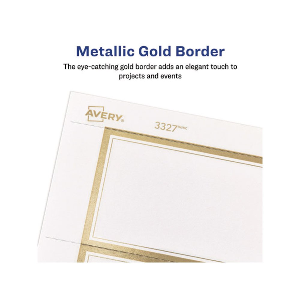 Invitation Cards with Metallic Border, Inkjet/Laser, 80 lb, 5 x 7, Matte White, 2 Cards/Sheet, 15 Sheets/Pack. Picture 3