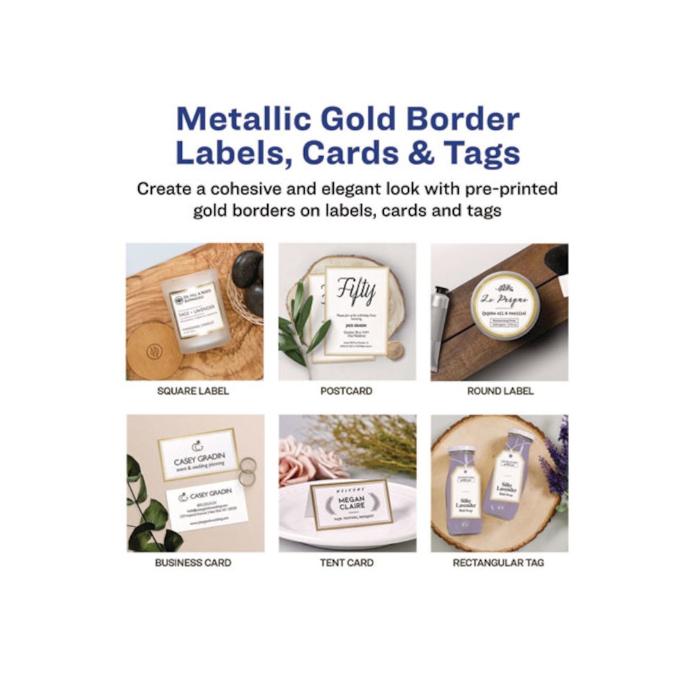 Invitation Cards with Metallic Border, Inkjet/Laser, 80 lb, 5 x 7, Matte White, 2 Cards/Sheet, 15 Sheets/Pack. Picture 4