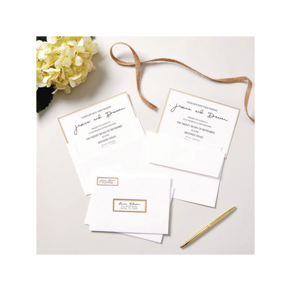 Invitation Cards with Metallic Border, Inkjet/Laser, 80 lb, 5 x 7, Matte White, 2 Cards/Sheet, 15 Sheets/Pack. Picture 8
