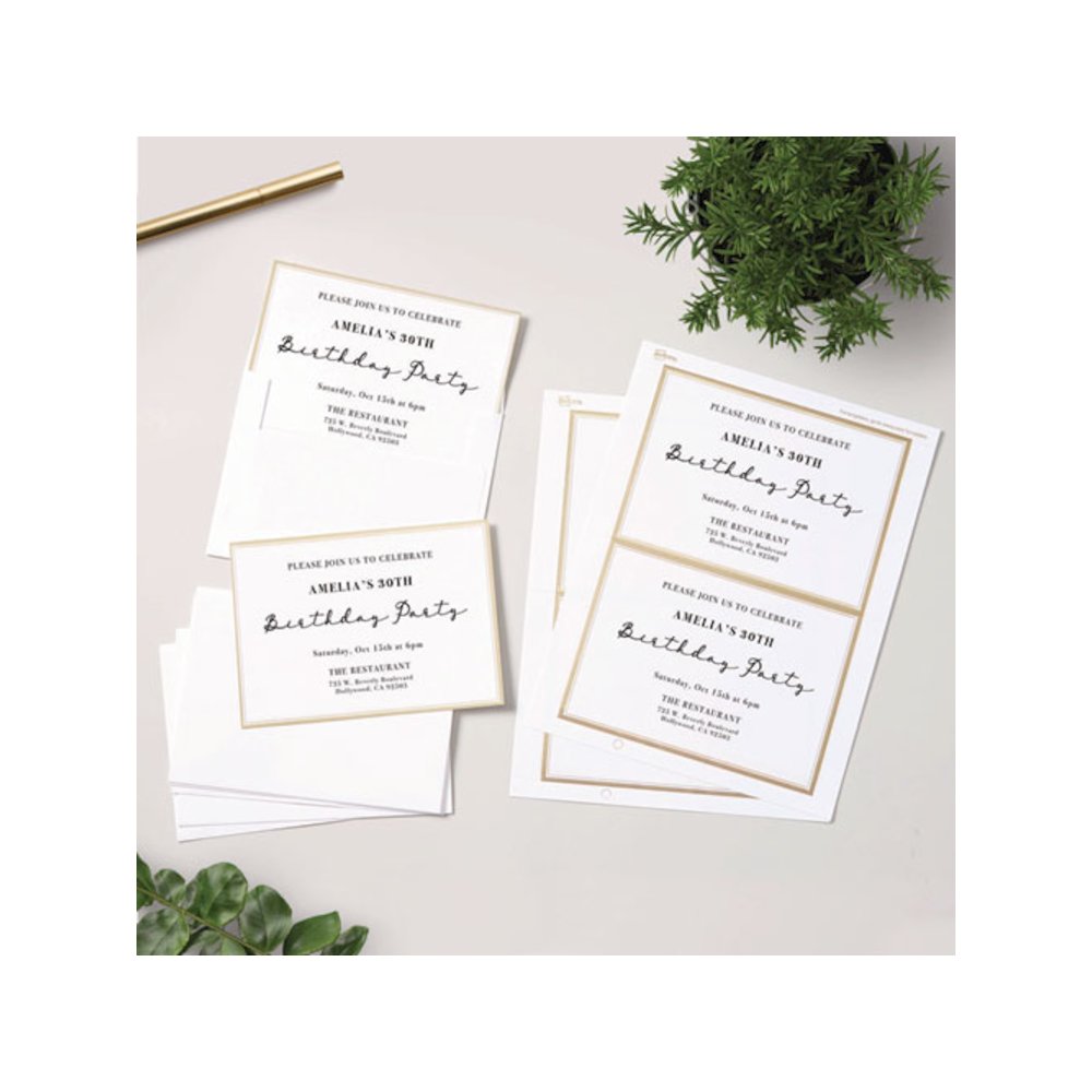 Invitation Cards with Metallic Border, Inkjet/Laser, 80 lb, 5 x 7, Matte White, 2 Cards/Sheet, 15 Sheets/Pack. Picture 9