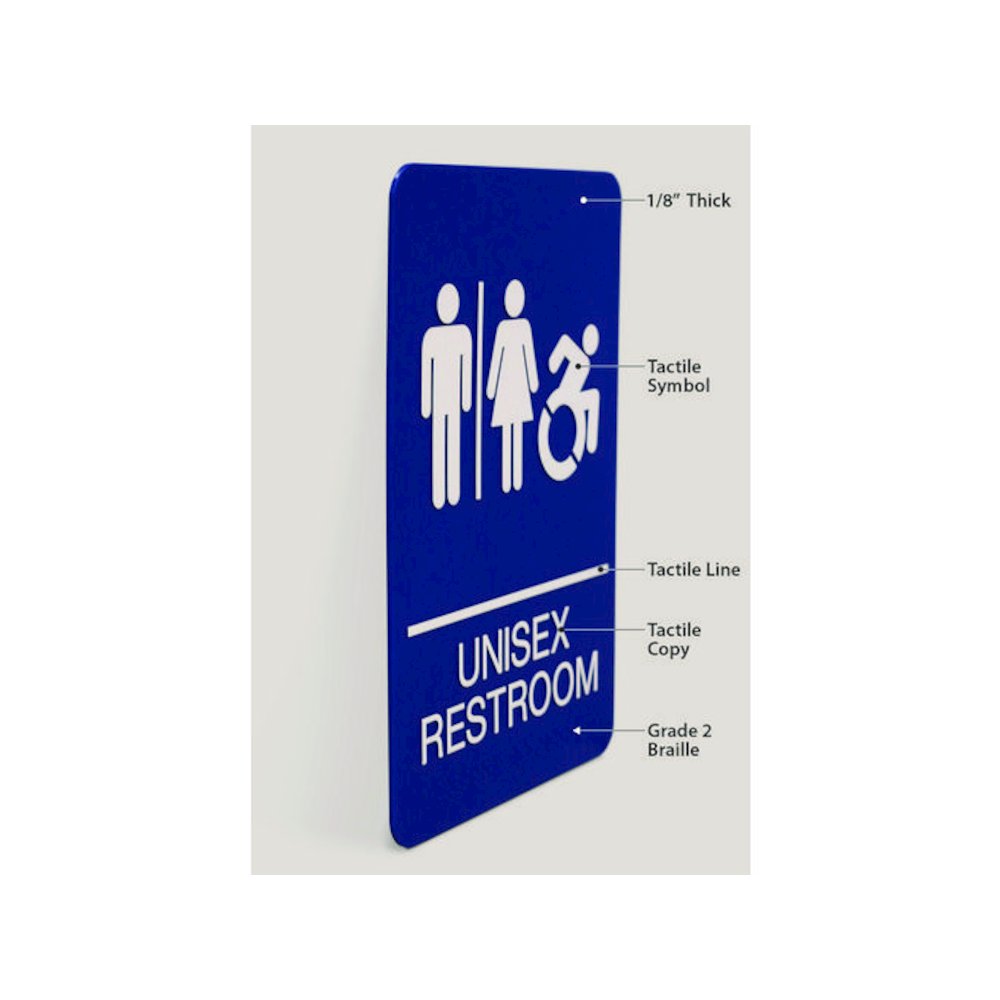 ADA Sign, Unisex Restroom, 6 x 9, Blue Face, White Graphics. Picture 5