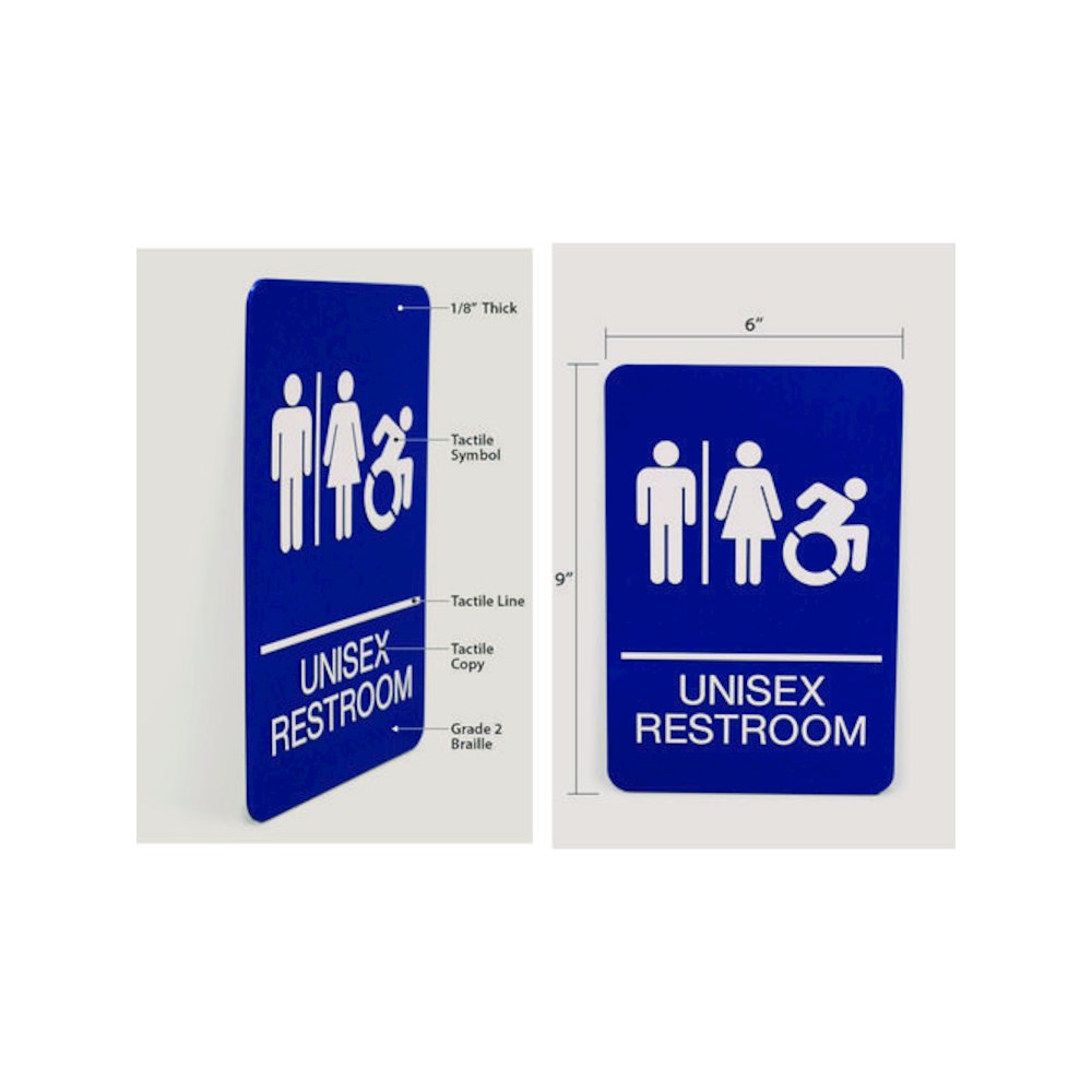 ADA Sign, Unisex Restroom, 6 x 9, Blue Face, White Graphics. Picture 2