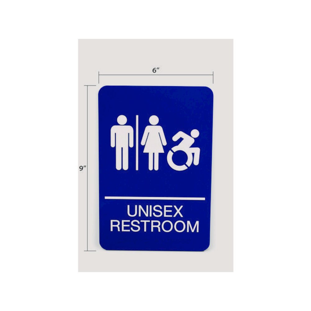 ADA Sign, Unisex Restroom, 6 x 9, Blue Face, White Graphics. Picture 3