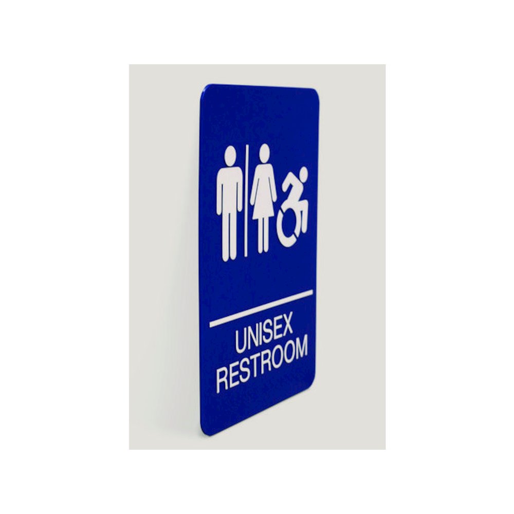 ADA Sign, Unisex Restroom, 6 x 9, Blue Face, White Graphics. Picture 4