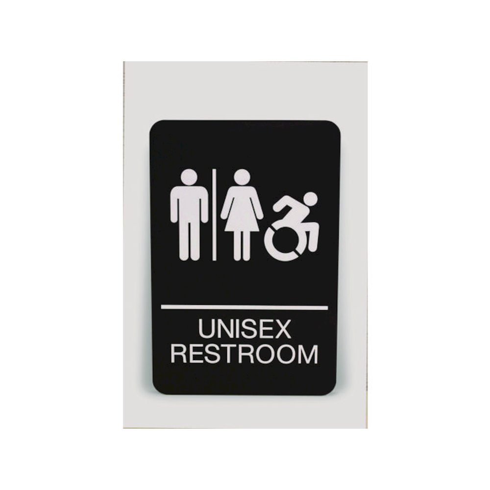 ADA Sign, Unisex Restroom, 6 x 9, Black Face, White Graphics. Picture 1