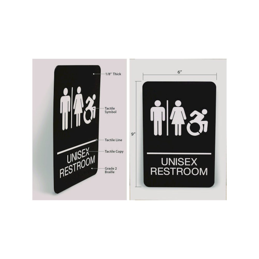 ADA Sign, Unisex Restroom, 6 x 9, Black Face, White Graphics. Picture 2