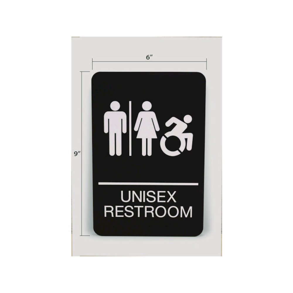 ADA Sign, Unisex Restroom, 6 x 9, Black Face, White Graphics. Picture 3