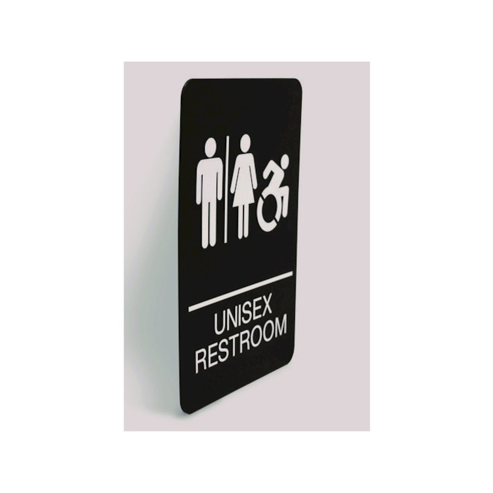 ADA Sign, Unisex Restroom, 6 x 9, Black Face, White Graphics. Picture 4