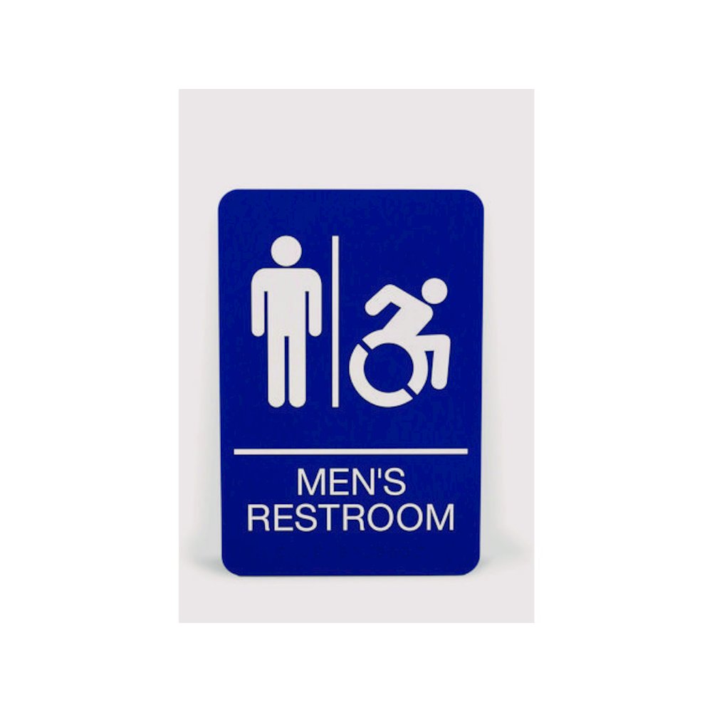 ADA Sign, Men's Restroom, 6 x 9, Blue Face, White Graphics. Picture 1