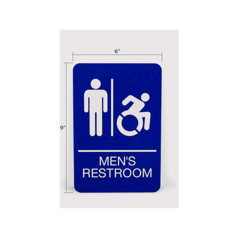 ADA Sign, Men's Restroom, 6 x 9, Blue Face, White Graphics. Picture 3