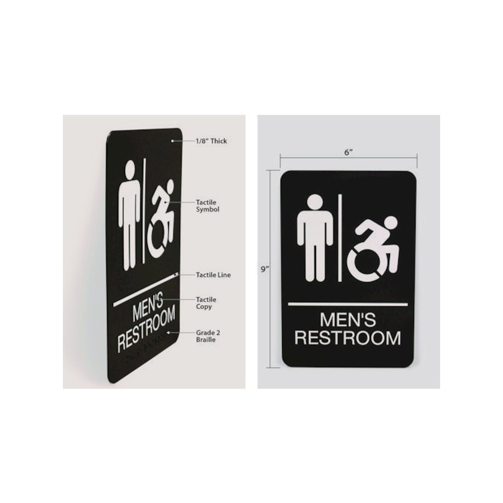ADA Sign, Men's Restroom, 6 x 9, Black Face, White Graphics. Picture 2