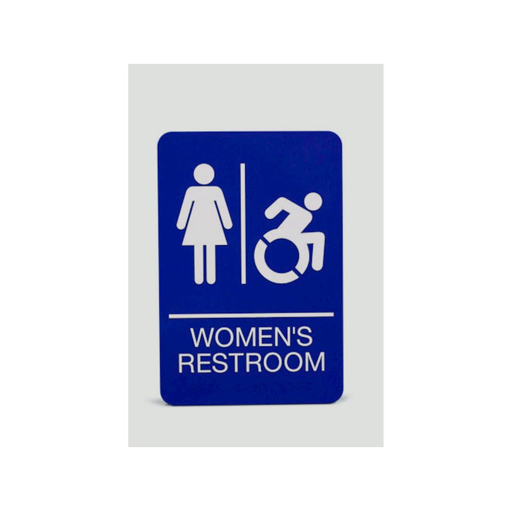 ADA Sign, Women's Restroom, 6 x 9, Blue Face, White Graphics. Picture 1